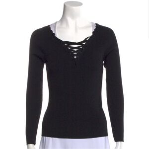 Sandro Black Lace-Up Crew Neck Sweater